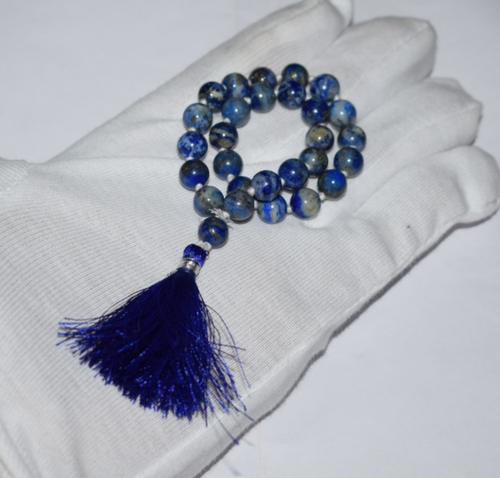 108 Beads Lapis Lazuli Gemstone Smooth 8 mm Meditation Prayer Guru Japa Mala - Picture 6 of 22