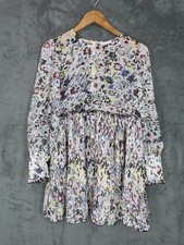 Ganni Dress Womens UK 10 White Artist Abstract Floral Sheer Above Knee Boho Chic