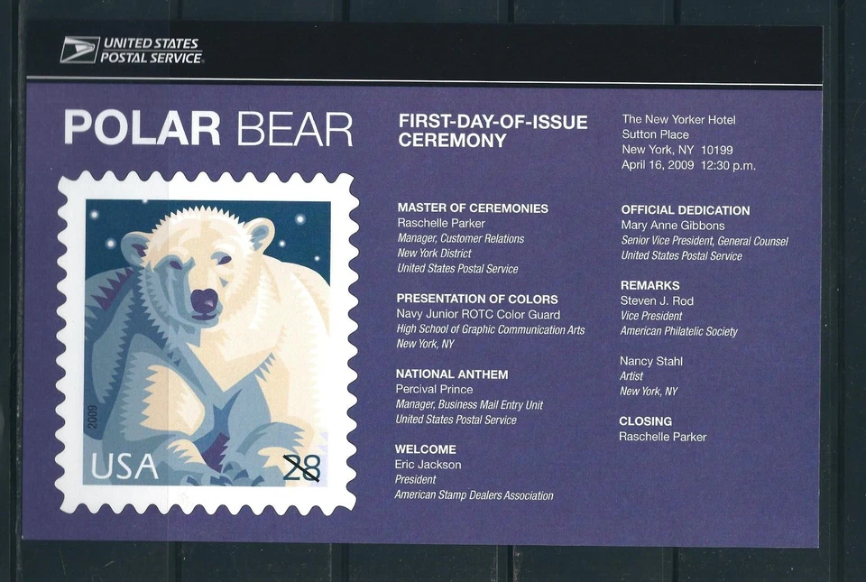 US SC # 4387 And 4398 Polar Bears FDC . Ceremony Program . USPS - Image 2 of 2