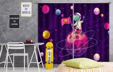 3D Cute Astronaut Planet ZHUA379 Photo Curtain Window Blockout Fabric Amy 2023