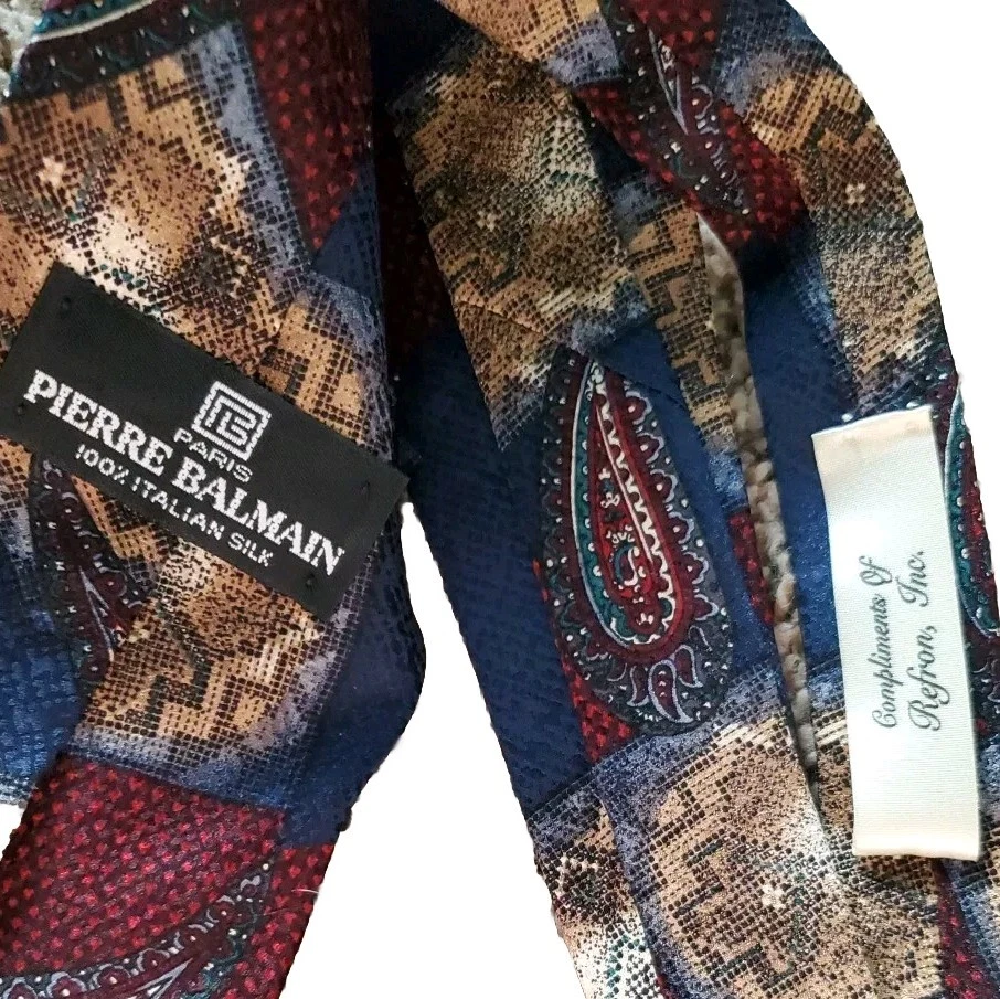 Corbata Pierre Balmain 100 % seda de colección años 90 estampado cachemir púrpura lujo 58"" EE. UU. Foto 2 de 4