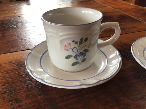 FLORAL EXPRESSIONS Coffee Mug CUP & SAUCER Set STONEWARE Lot Of 2 - Picture 3 of 11
