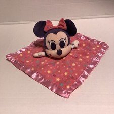 Disney Minnie Mouse Soft Plush Rattle Security Blanket Lovey Fleece & Satin