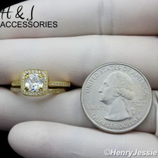 WOMEN 925 STERLING SILVER SQUARE CZ GOLD PLATED ENGAGEMENT RING SIZE 5-9 AGR101