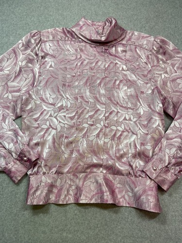 Laura &Jane Blouse Shirt Womens Size Medium Long Sleeve Pink Damask Romantic - Picture 2 of 11