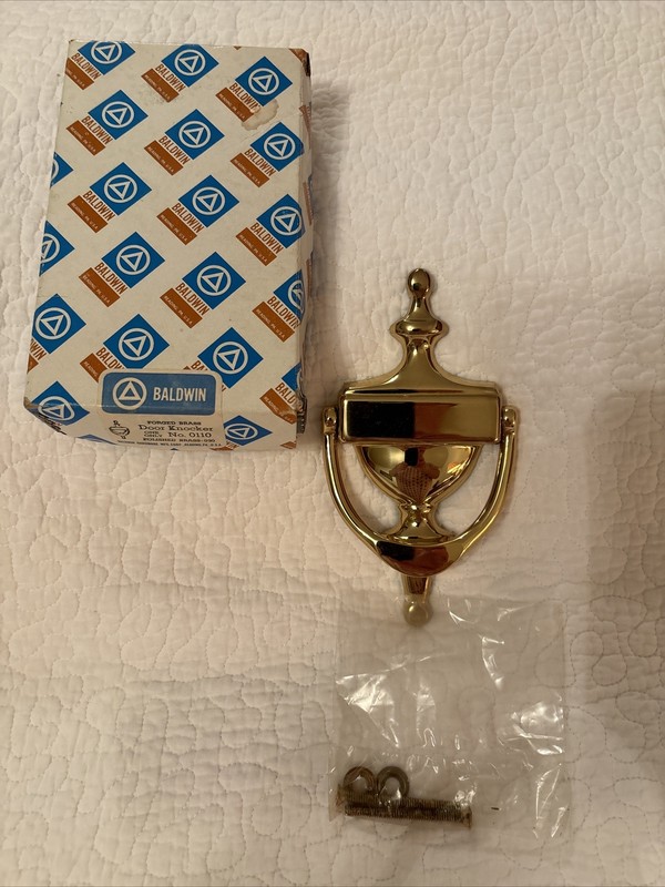 Vintage Baldwin Forged Polished Brass Door Knocker w/ Mounting Hardware & Box