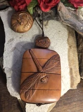 Japanese Inro Wood Box Handcarved Tombo Dragonfly Signed 4 cases Medicine Box