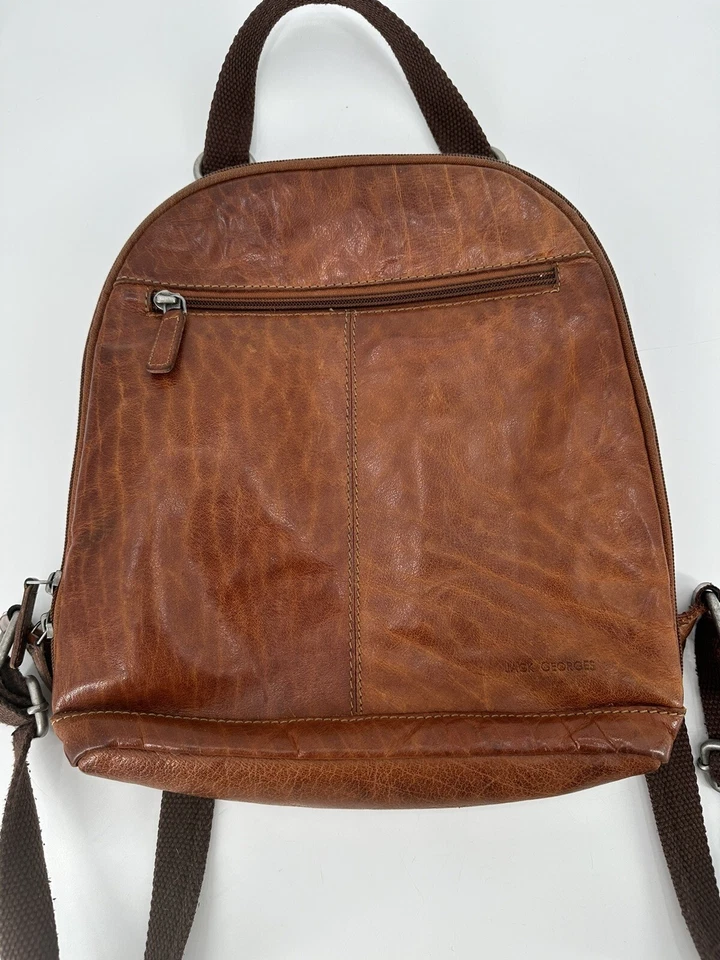 Jack Georges Pequeña Mochila Cartera Convertible Bandolera Cuero Marrón Viaje Foto 2 de 4