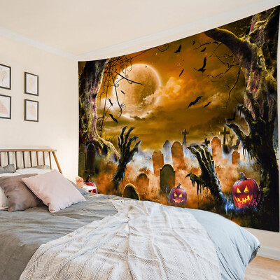 Scary Pumpkin Spooky Halloween Cemetery Tapestry for Bedroom Living Room Dorm