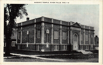 PC FREEMASONRY, MASONIC TEMPLE, RIVER FALLS, WI, Vintage Postcard (b57075)
