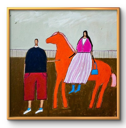 Painting Original Family GALLERY WRAPPED CANVAS Whimsical 12x12x1.5 - Picture 7 of 8