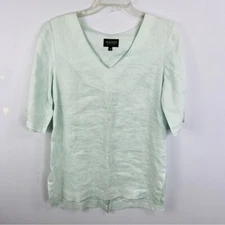 Masano New York Size 8 Mint Green Linen V-Neck Blouse Top KK14