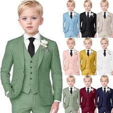 Boys Linen Suit 3 Piece Slim Fit Suits for Kids Formal Tuxedo Suits for Summer