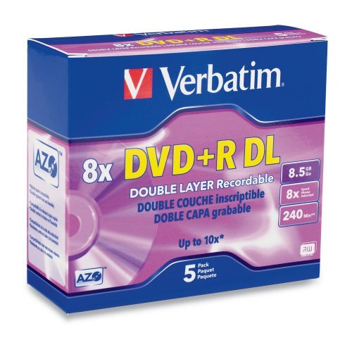 Verbatim DVD+R DL 8.5GB 8X with Branded Surface 5pk Jewel Case Box