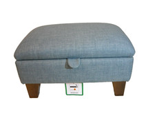 DUCK EGG BLUE LINEN LOOK FABRIC FOOTSTOOL WITH STORAGE solid beech legs