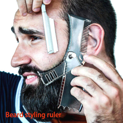 Men Beard Shaping Tool Styling Template Built In Mustache Comb Shape Lines T-lk