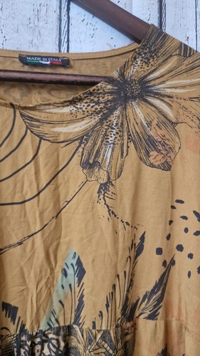 Made In Italy Mustard Tropical Animal Print Boho Beach Dress Festival Plus Size - Picture 2 of 7