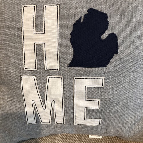 Michigan HOME Throw Pillow ~ Navy, Gray & White ~ Plantation Patterns ~ MI Shape - Picture 2 of 2