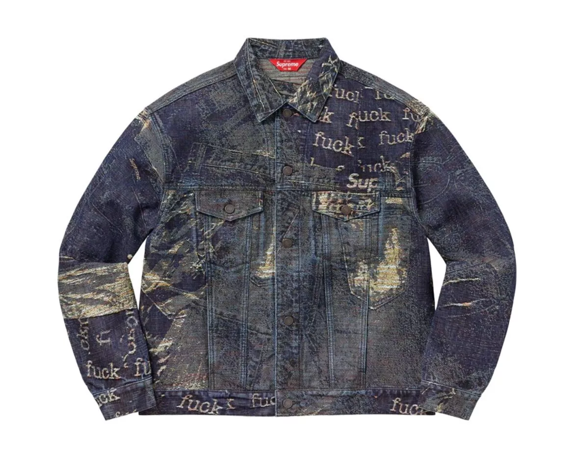 Supreme Archive Denim Jacquard Trucker Jacket Blue XL