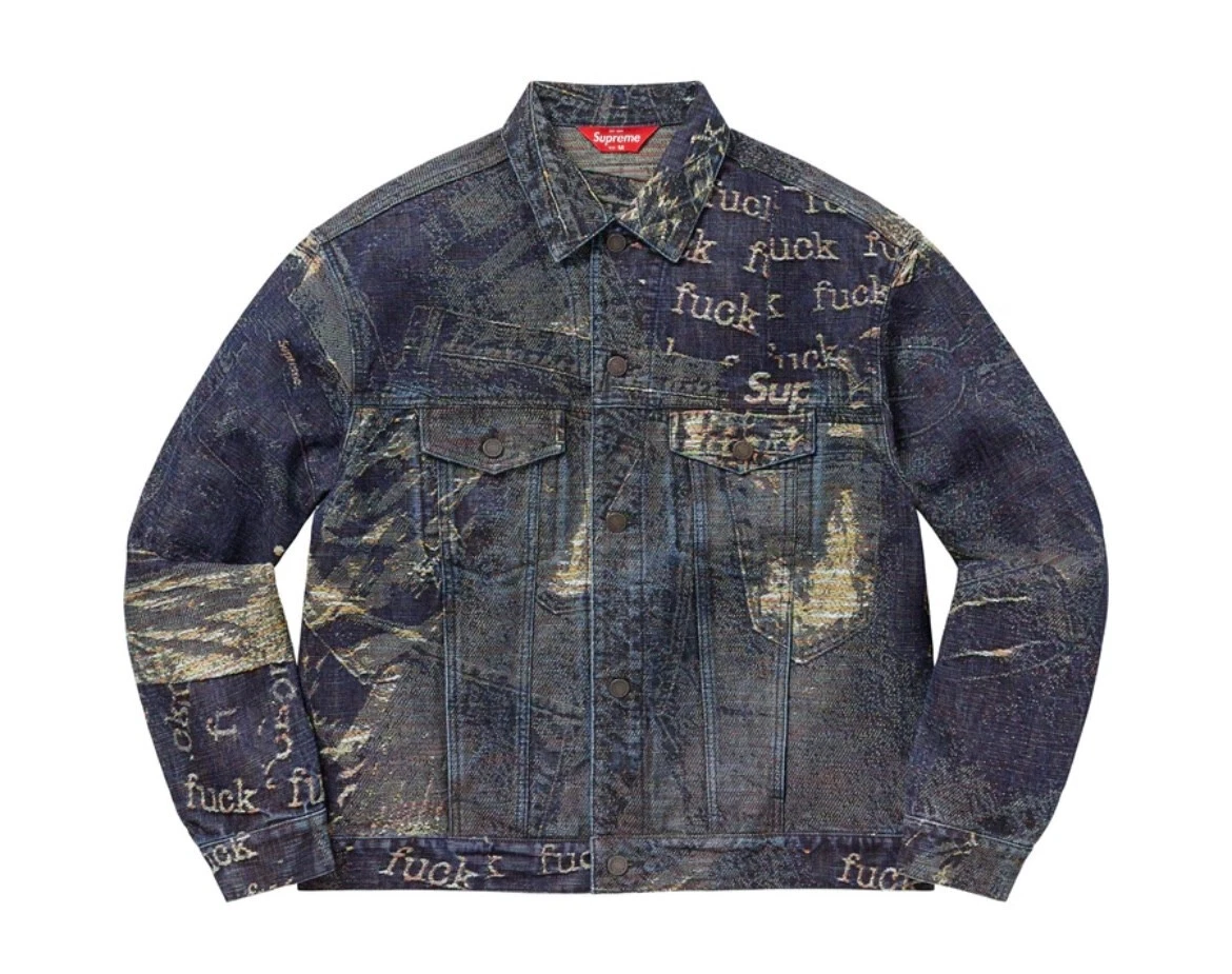 Veste de camionneur jacquard en denim Supreme Archive bleue XL