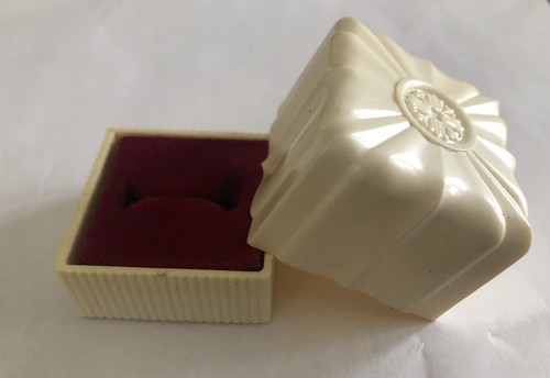 Vintage Red Velvet & Celluloid Square Presentation Jewelry Ring Box