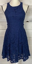 Lulus Dress Womens XSmall Blue Lace Fit & Flare Party Overlayed Cocktail Evening