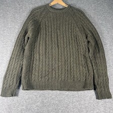 J Crew Vintage 90s Wool Cotton Blend Cable Knit Fisherman Size M Green Thick