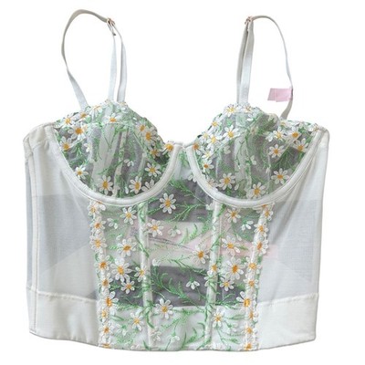 Victorias Secret Daisy Embroidered Corset Top Bustier Ivory White 32C NWT