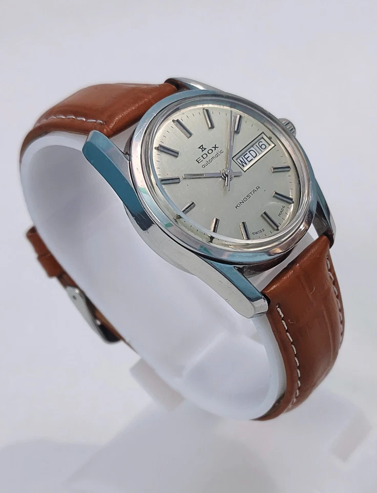 Reloj Pulsera Genuino Vintage EDOX KINGSTAR Día y Fecha Automático Hecho en Suiza Restaurado Foto 3 de 4