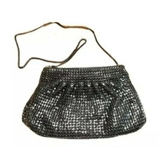Black Metal Mesh Black Snake Chain Strap Shoulder Bag Made in Hong Kong Vintage