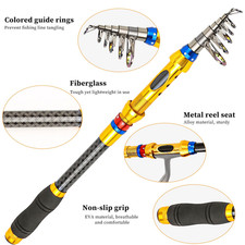 2 4m Telescopic Carbon Fibre Fishing Rod with Coloured Guide Rings for Saltwater