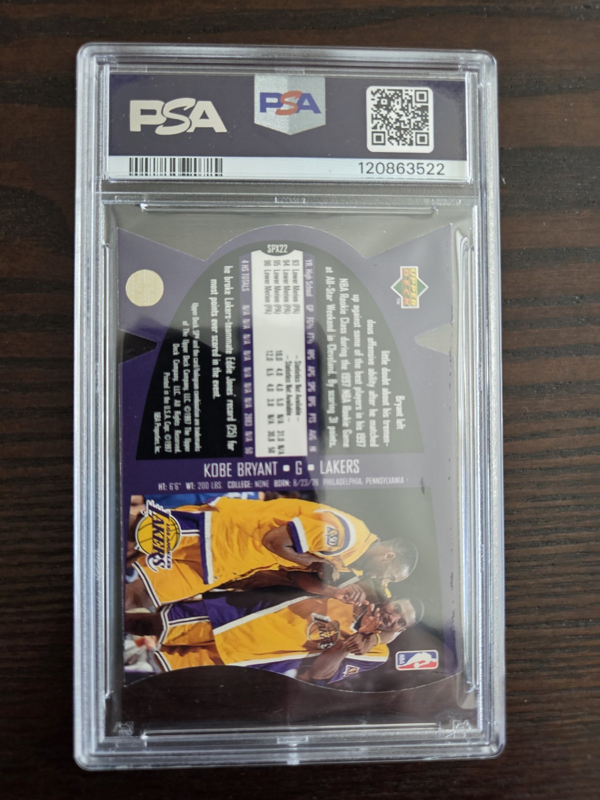 Kobe Bryant 1997-98 SPx #22 Die-Cut PSA 5 EX Los Angeles Lakers view 2