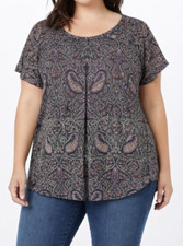 NWT Lucky Brand Womens Plus Size Paisley Boho Short Sleeve Top Size 2X