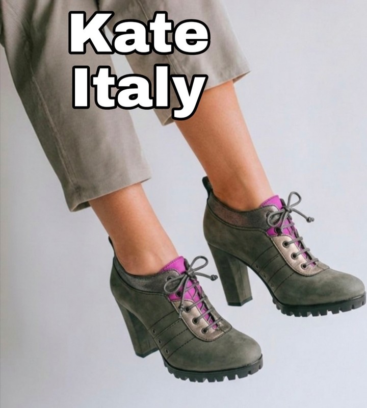 Kate Italy Designer 35 5  Leather Lace Up Oxfords Heels Lugg Soles Combat Boot