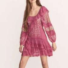 LoveShackFancy Angora Wild Rose Pink Lace Beaded Mini Dress Women's Size 2 NEW