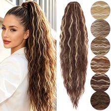 30" Fluffy Ponytail as Human Hairpiece Claw Clip in Hair Extension Straight Wave