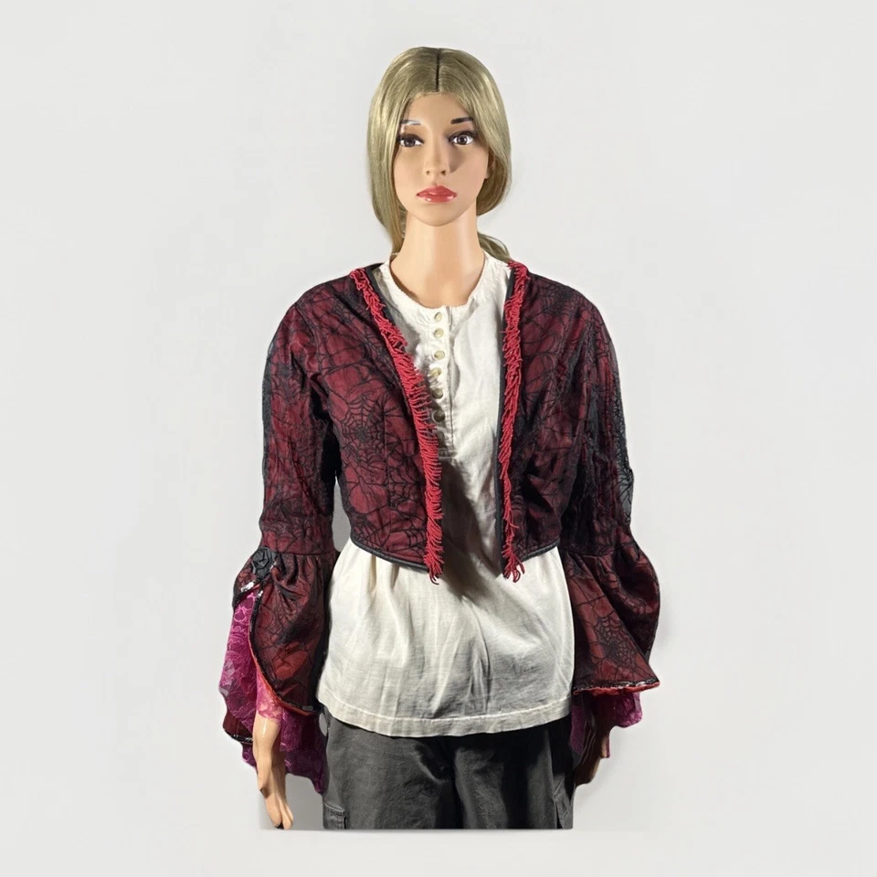 Rare Vtg Gothic Witch Bolero Shrug Spiderweb Lace Bell Sleeve Jacket M/L - Image 3 of 4