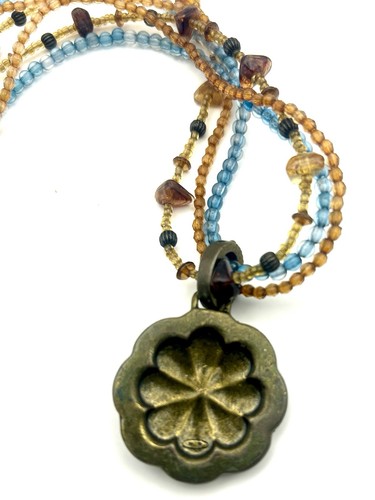 Vintage Avon Beaded Necklace & Earring Set, Marked Nina Ricci, Blue Brown Tan - Picture 4 of 10