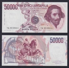 Italy 50000 lire banknote Bernini 1st type 1984 P.-113a SPL++/XF++