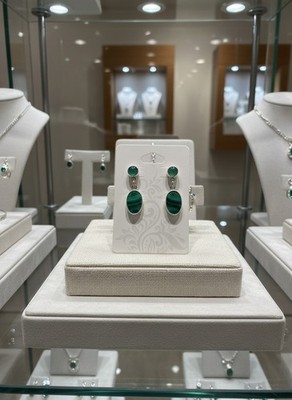Natürlicher Malachit Edelstein 925 Sterling Silber Handarbeit Ohrringe Hypoallergen