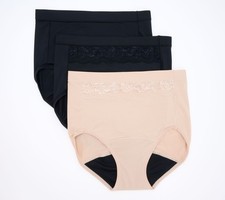 Breezies Set of 3 Natural Curve Leak Proof Full Brief Panties Sun/Black/Black M