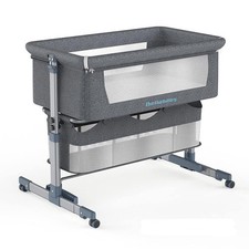 BELLABABY BABY BASSINET BEDSIDE SLEEPER BEDSIDE CRIB WITH STORAGE BASKET -GRAY