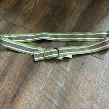 J. Crew Pink/ Green Striped Grosgrain Ribbon D-Ring Belt M/L Brass Hardware