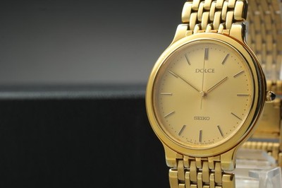 Vintage 1991 Exc+5 Seiko Dolce 5E31-6B60 Gold Round HAQ Quartz