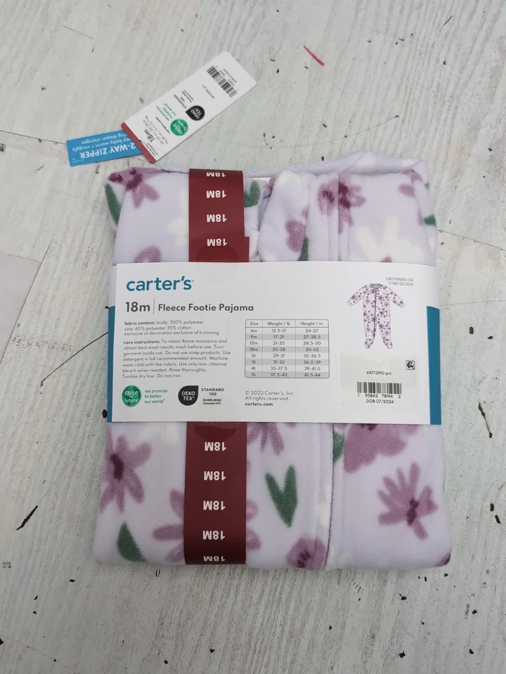 Pijama Carter's Niñas Polar Cierre de Cremallera Manga Larga Footie Púrpura Talla 18M BR4 Foto 4 de 4