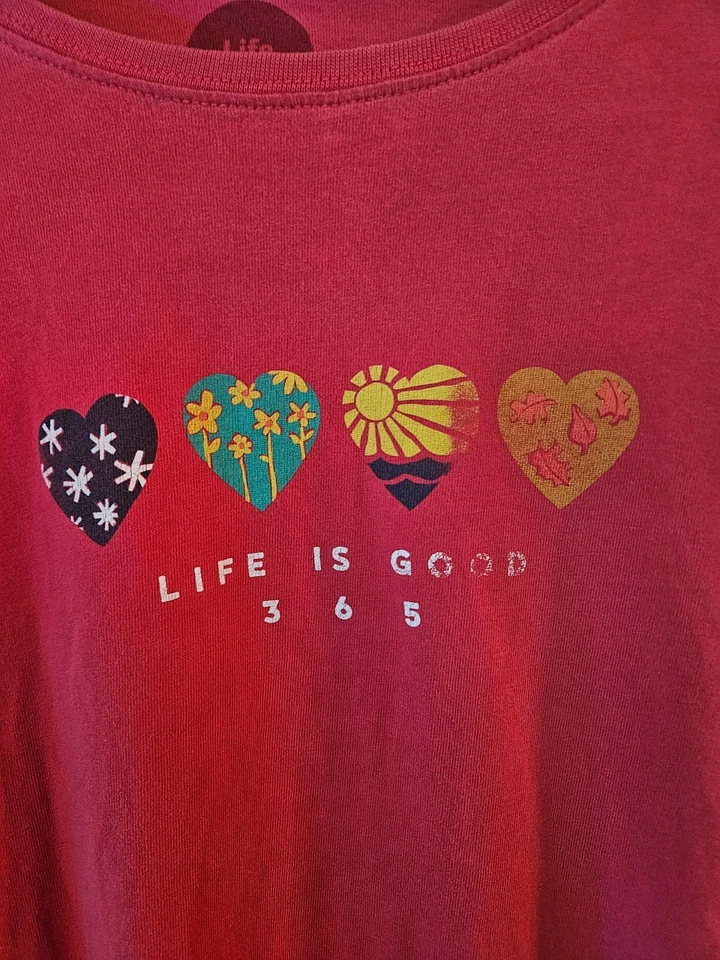 Camiseta Life is Good Mujer Talla M Roja Manga Larga Corazón Flor Foto 3 de 4