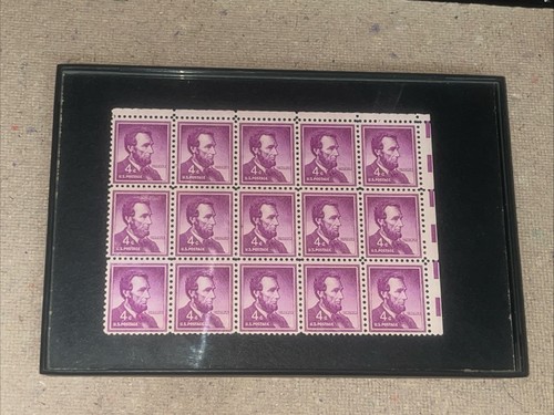 Framed-Block-of-15-1954-(4Cent)-US-Postage-Stamps/Abraham-Lincoln/Purple/#1036