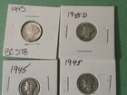 2 1945, 1945-D and 1945-S 10C Mercury Dimes 90% Silver