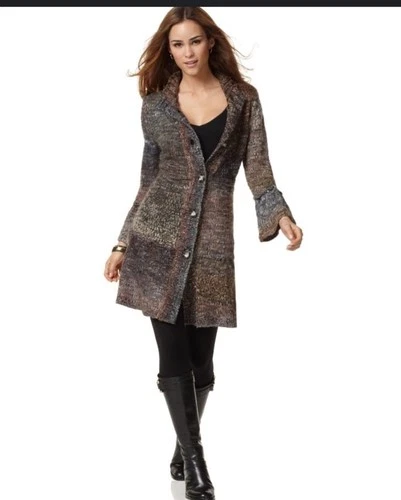 Christopher &Banks Long Cardigan Sweater Heather Brown/Gray Bell Sleeves XL