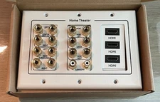 Fosmon 3Gang 7.2 Surround Sound 7 Pair Gold Binding Post Distribution Wall Plate